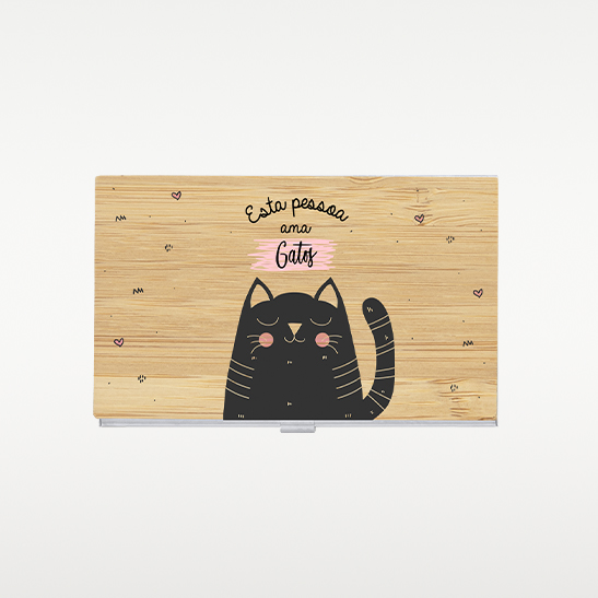 Porta-cartões em alumínio e bambu personalizado