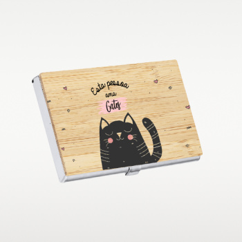 Porta-cartões em alumínio e bambu personalizado