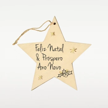 Placa decorativa de Natal feita em madeira em forma de estrela