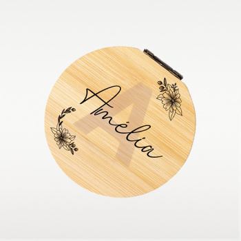 Espelho e porta-joias redondo em bambu