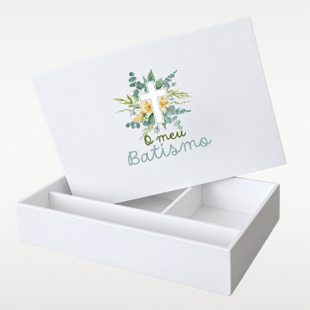 Kit para batismo com caixa, vela, concha e toalha