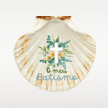 Kit para batismo com caixa, vela, concha e toalha