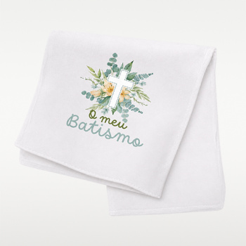 Kit para batismo com caixa, vela, concha e toalha